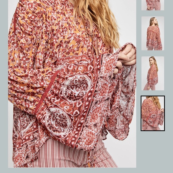 NWT Free People Lorraine Printed Kimono Cardigan Jacket Crochet Inset - Picture 1 of 7